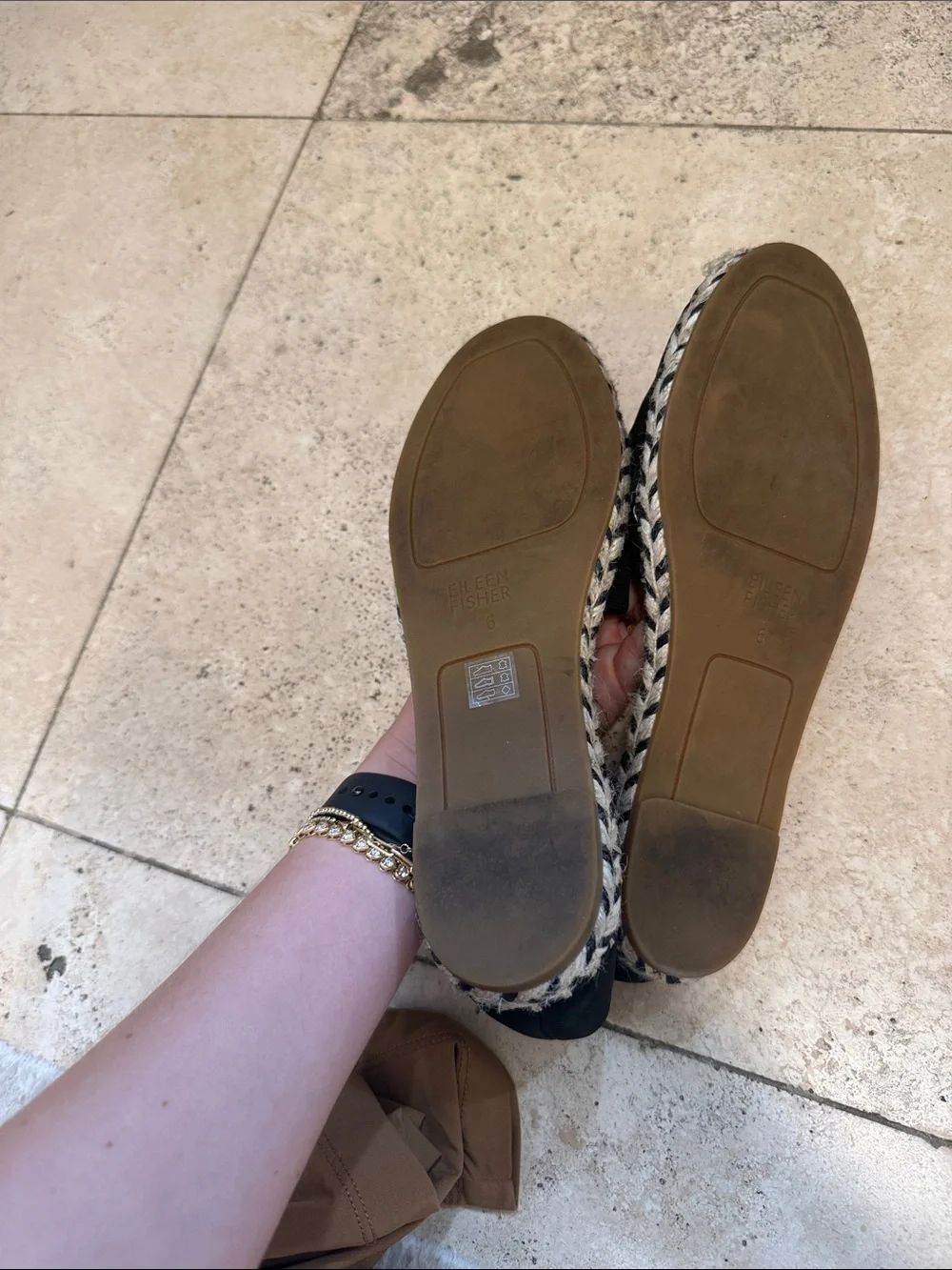 Eileen Fisher Black Espadrille Flats with Natural Jute Trim